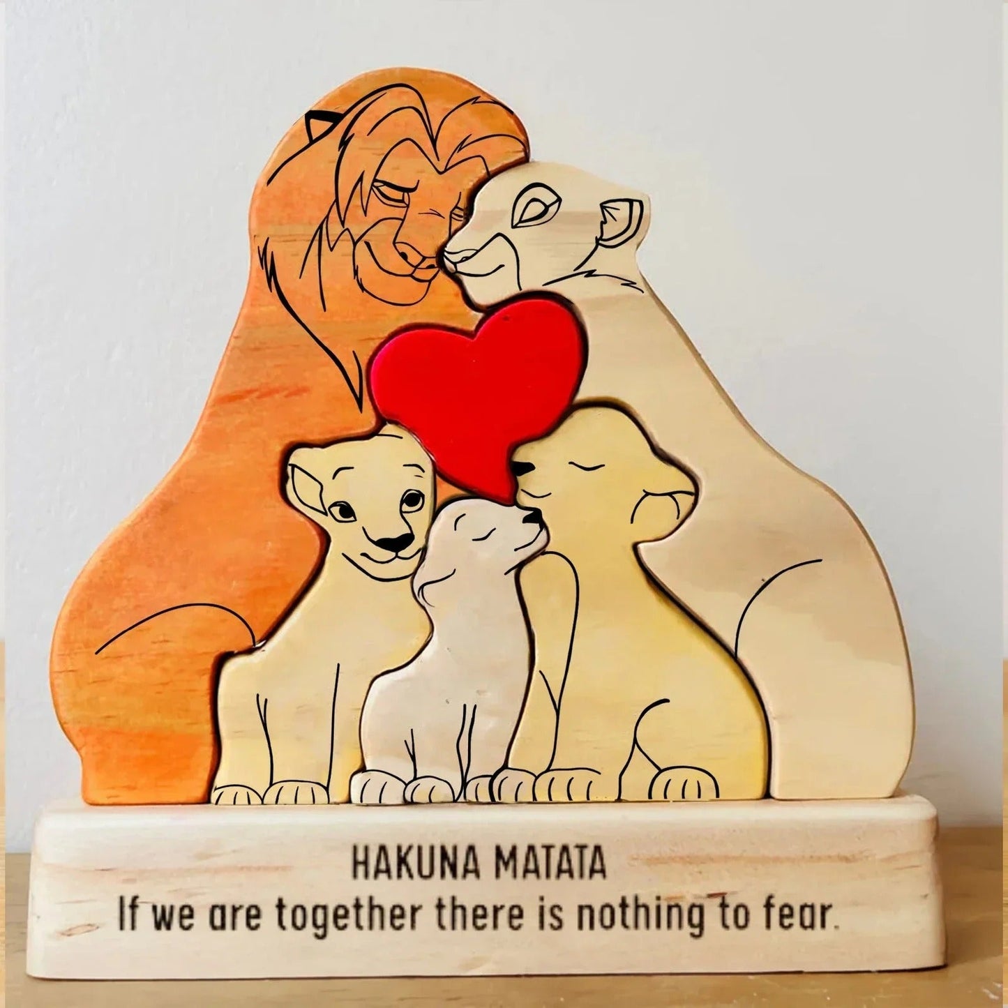 Custom Wooden Lion Family Puzzle - Personalized Home Decor & Gift