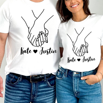 Personalized Hand in Hand Printed On The Chest T-shirt