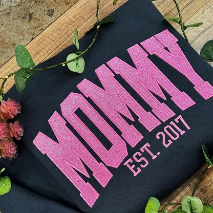 Custom Embroidered Glitter Vinyl MAMA Sweatshirt-Gift For Mom & Grandma