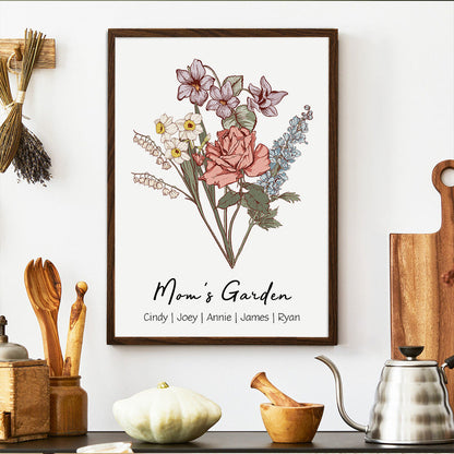 Personalized Birth flower Bouquet Names Frame