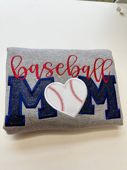 Custom Embroidered Glitter Baseball Mom Sweatshirt