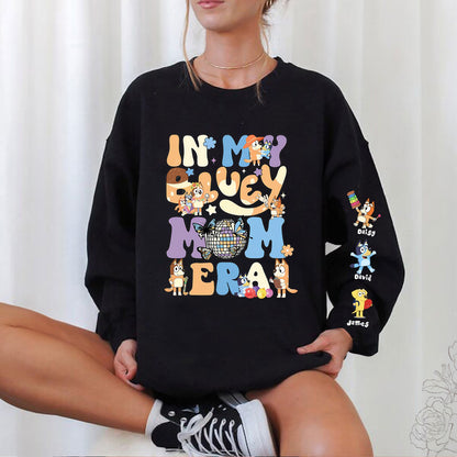 Custom Cartoon Mama Sweatshirt with Kid's Name on Sleeve