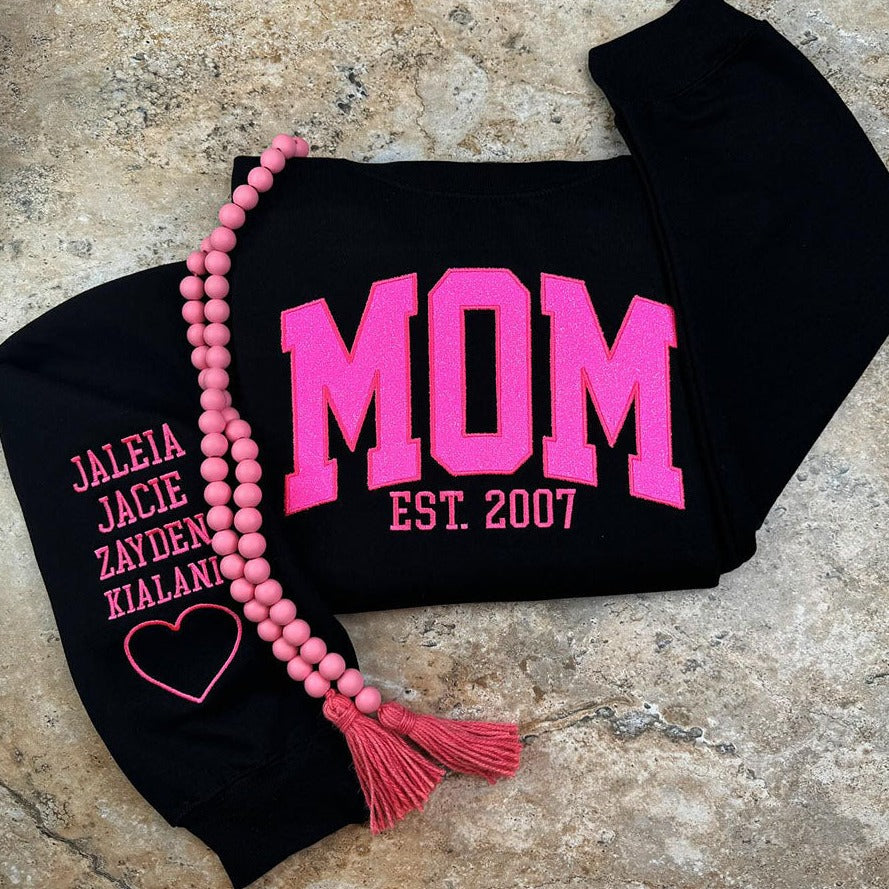 Custom Embroidered Glitter Vinyl MAMA Sweatshirt-Gift For Mom & Grandma