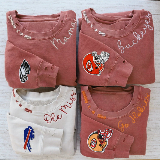Sweat-shirt ras du cou vintage personnalisé brodé à la main avec motif équipe de football