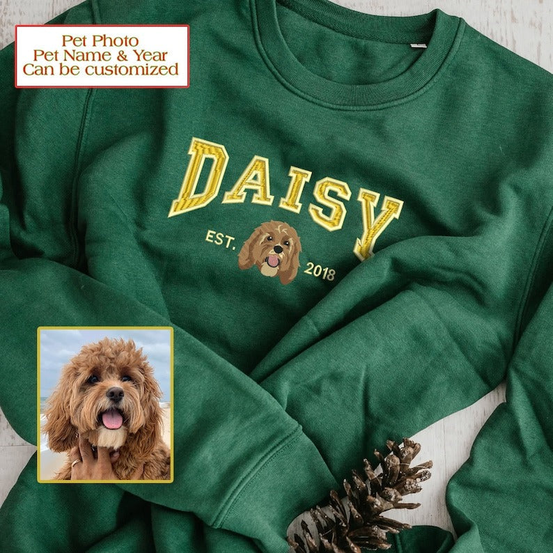 Personalized Embroidered Sweatshirt with Pet Portraits