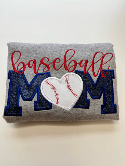 Custom Embroidered Glitter Baseball Mom Sweatshirt