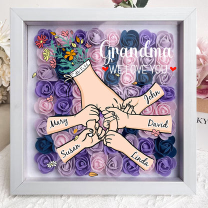 Family Love Blooms Forever - Personalised Mum & Grandma Flower Shadow Box with Names