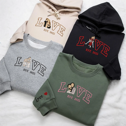 Personalized Embroidered Photo Couple LOVE Est Year Sweatshirt