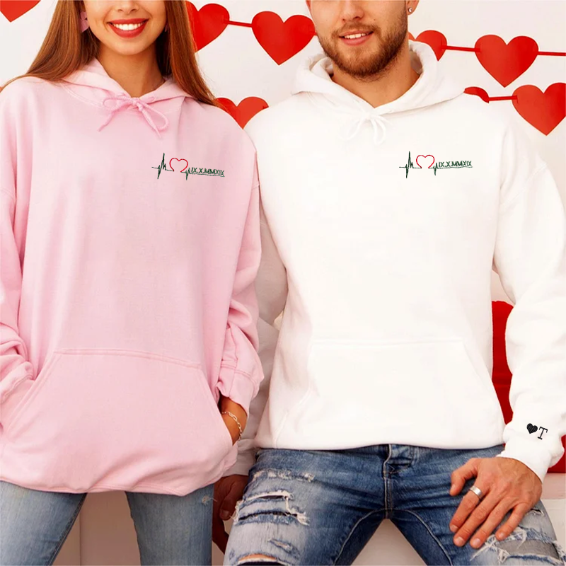 Custom Heart Beating Roman Numeral Embroidered Sweatshirt