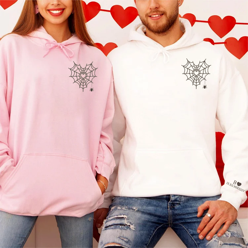 Embroidered Spiderweb Heart Couple Sweatshirt