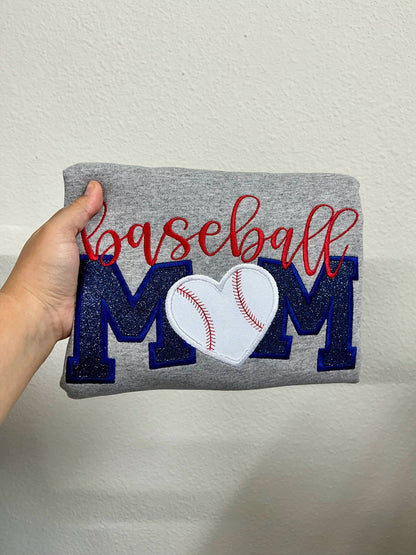 Custom Embroidered Glitter Baseball Mom Sweatshirt