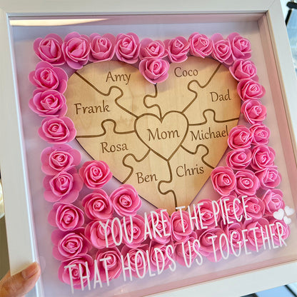 Personalized Puzzle Piece Mom Heart Shaped Flower Shadow LED Box