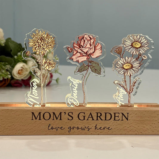 Custom Birth Flower 3D Crystal Acrylic LED Light
