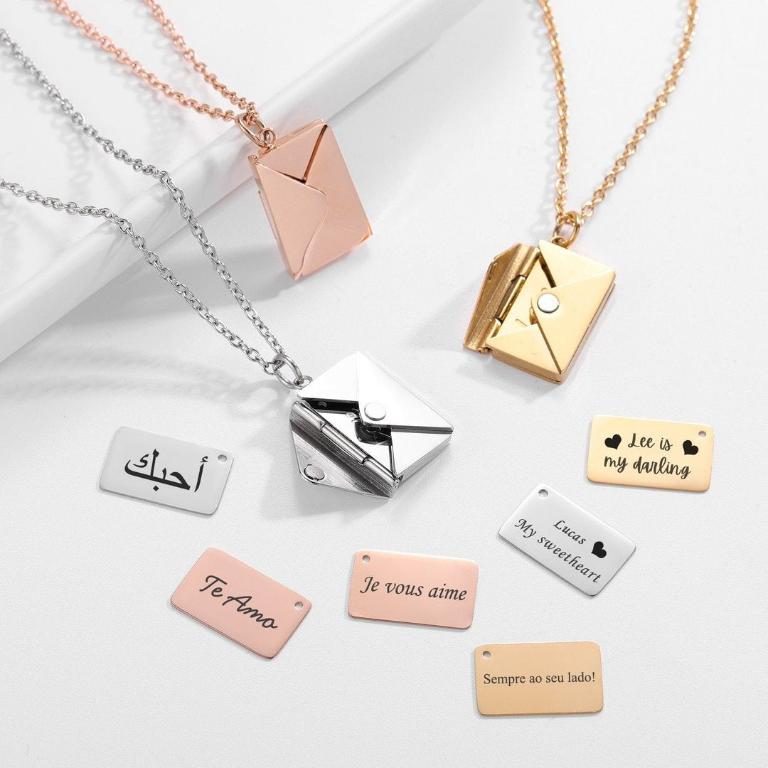 Personalized Envelope Locket Necklace Secret Message Necklace