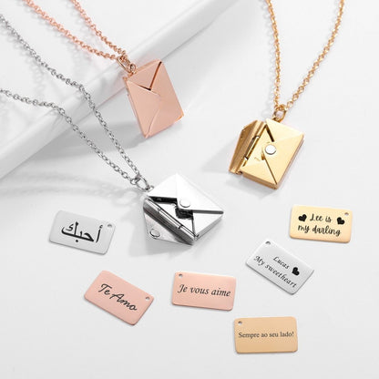 Personalized Envelope Locket Necklace Secret Message Necklace