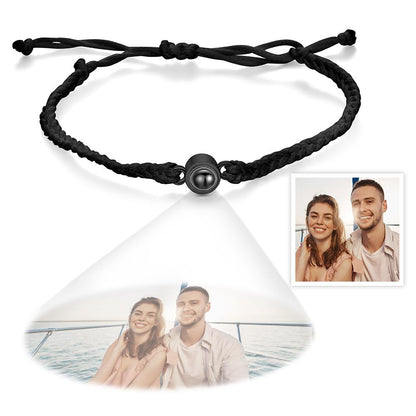 Personalized Photo Projection Couple Bracelet Braided Black Rope Bracelet Gift For Lovers