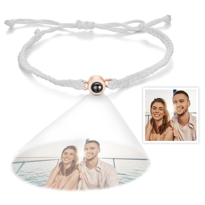 Personalized Photo Projection Couple Bracelet Braided Black Rope Bracelet Gift For Lovers