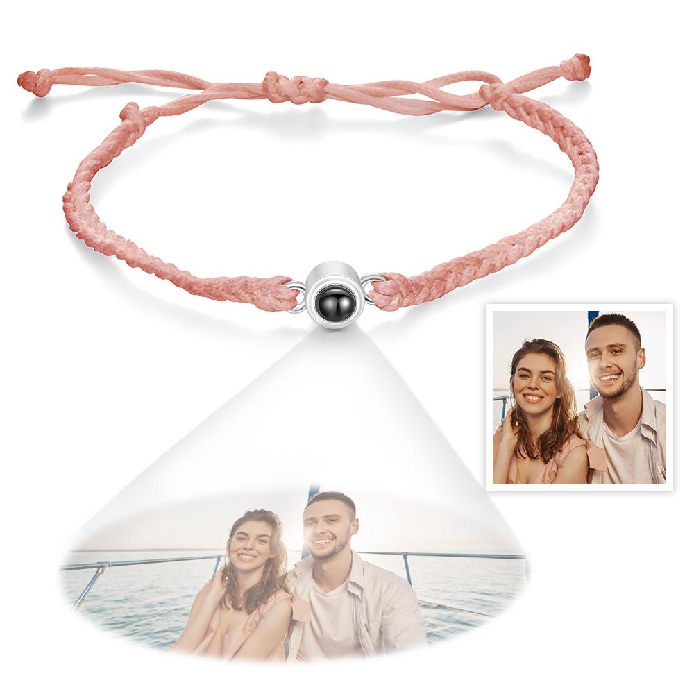 Personalized Photo Projection Couple Bracelet Braided Black Rope Bracelet Gift For Lovers