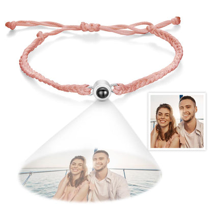 Personalized Photo Projection Couple Bracelet Braided Black Rope Bracelet Gift For Lovers