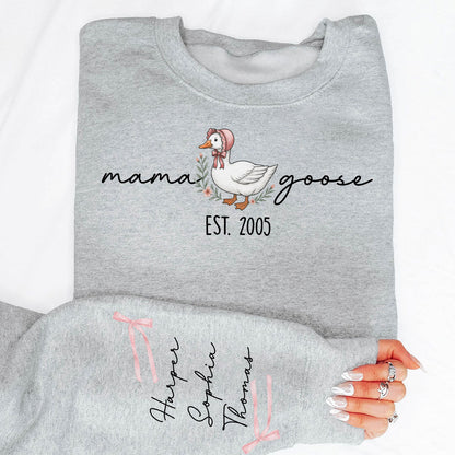 Sweat-shirt personnalisé à manches longues imprimé Mama Goose Est., cadeau pour maman et grand-mère