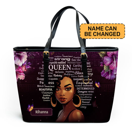 Black Queen - Personalized Leather Totebag Purple