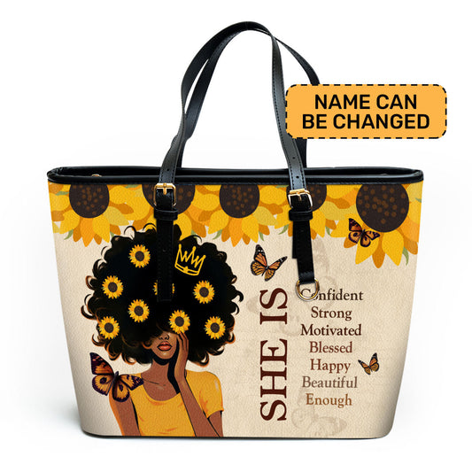 She Is - Personalized Leather Totebag