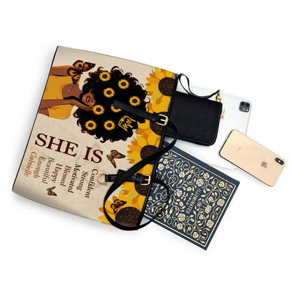 She Is - Personalized Leather Totebag