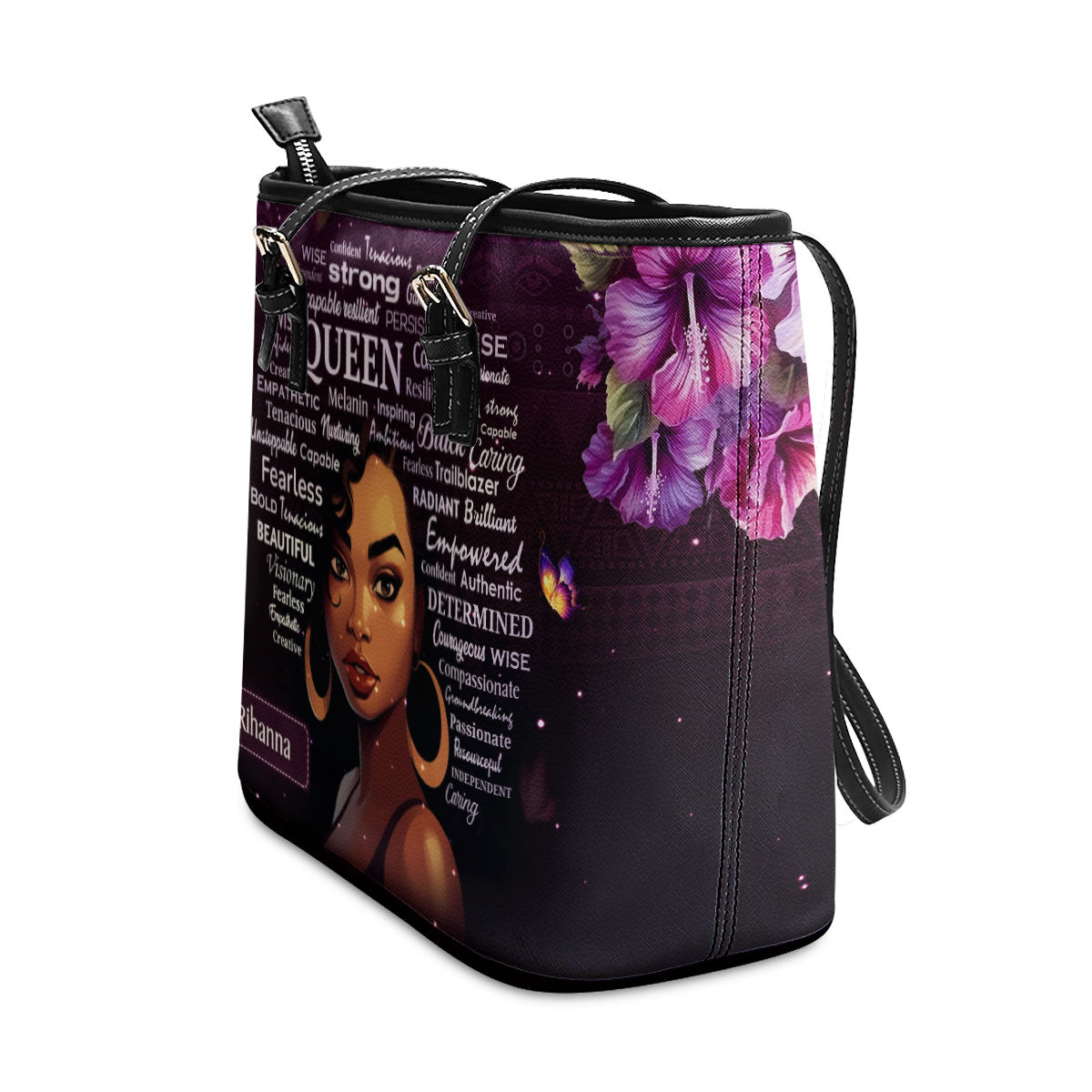 Black Queen - Personalized Leather Totebag Purple