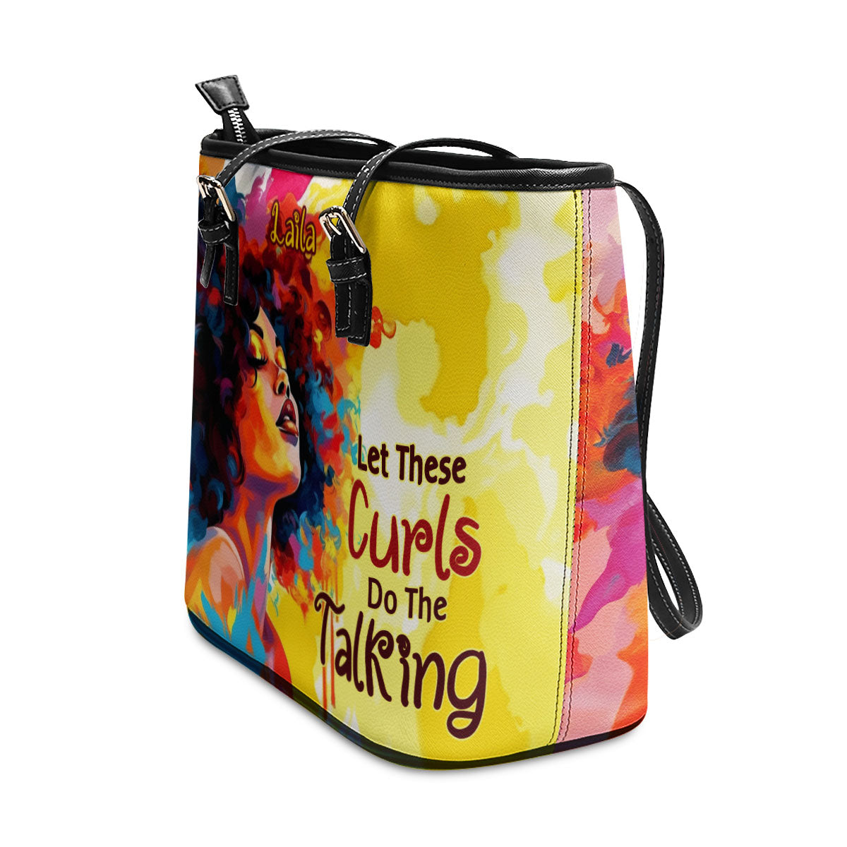 Let These Curls Do The Talking - Personalized Leather Totebag