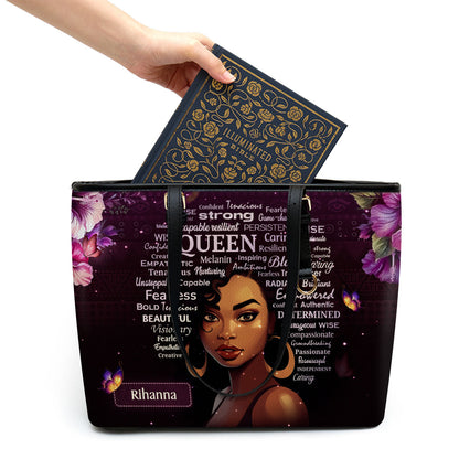 Black Queen - Personalized Leather Totebag Purple