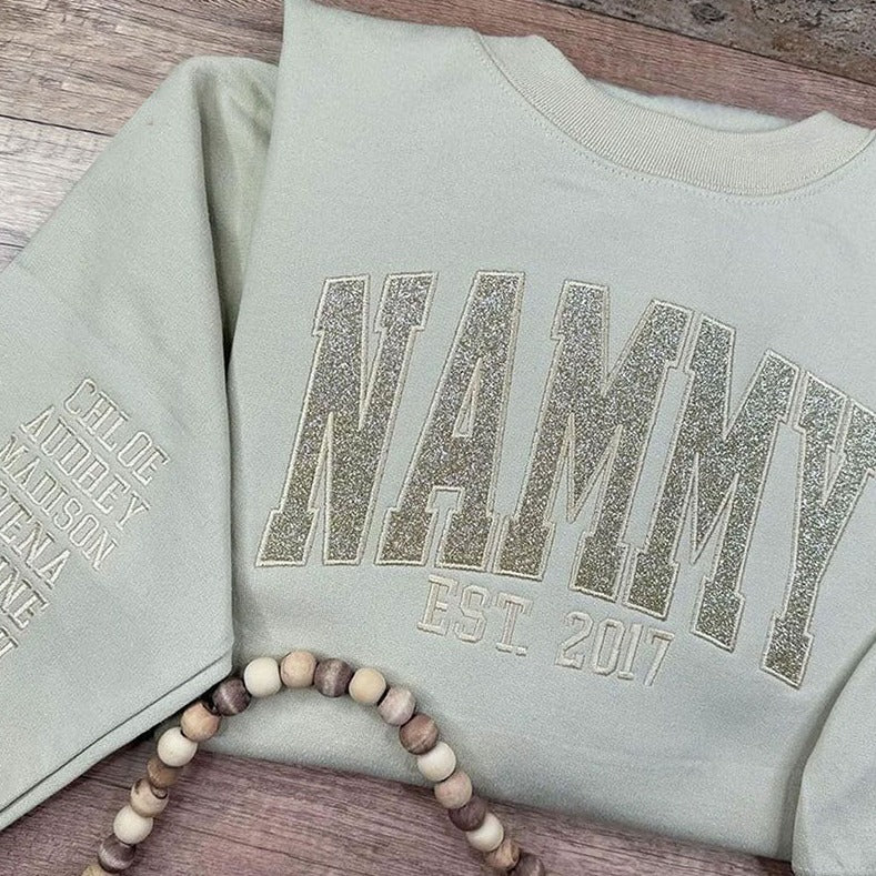 Custom Embroidered Glitter Vinyl MAMA Sweatshirt-Gift For Mom & Grandma