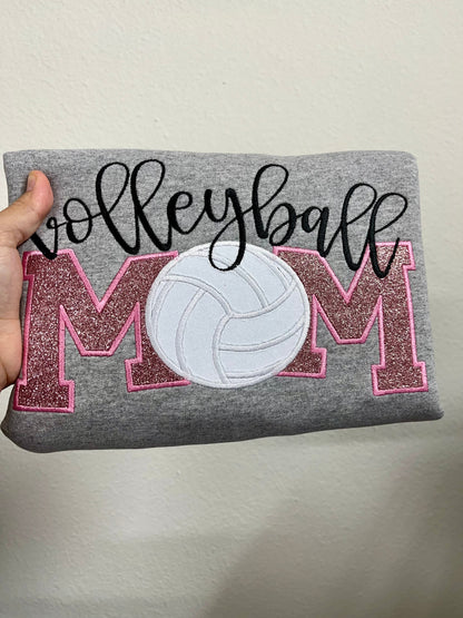 Custom Embroidered Glitter Volleyball Mom Embroidered Sweatshirt