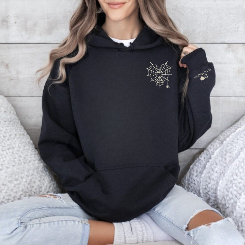 Embroidered Spiderweb Heart Couple Sweatshirt