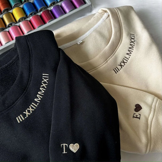 Custom Embroidered Roman Numerals On Neckline Unisex Sweatshirt/Hoodie/T-shirt