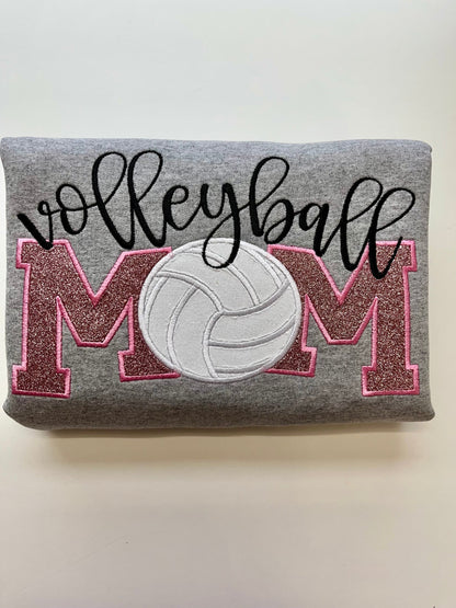 Custom Embroidered Glitter Volleyball Mom Embroidered Sweatshirt