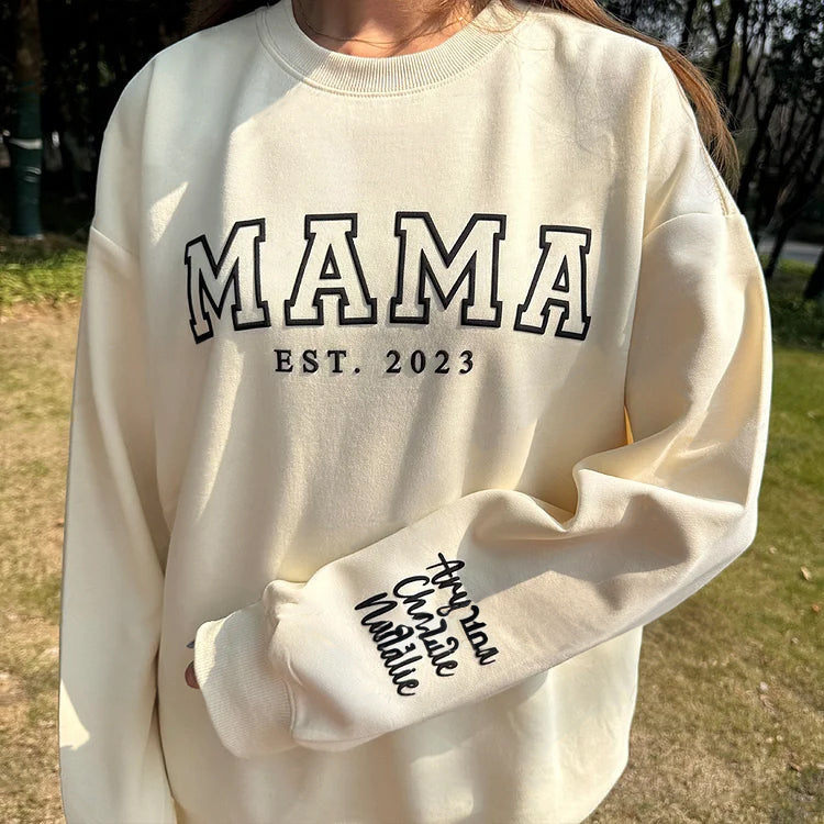 Custom Puff Mama Est Sweatshirt With Names On Sleeve