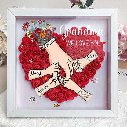 Family Love Blooms Forever - Personalised Mum & Grandma Flower Shadow Box with Names