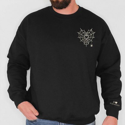 Embroidered Spiderweb Heart Couple Sweatshirt