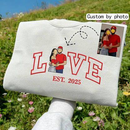 Personalized Embroidered Photo Couple LOVE Est Year Sweatshirt