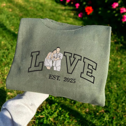 Personalized Embroidered Photo Couple LOVE Est Year Sweatshirt