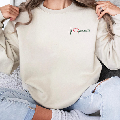 Custom Heart Beating Roman Numeral Embroidered Sweatshirt