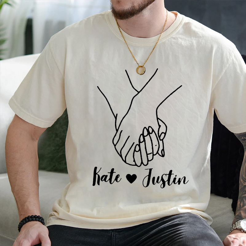 Personalized Hand in Hand Printed On The Chest T-shirt