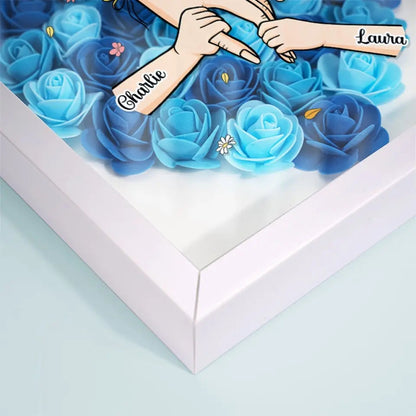 Family Love Blooms Forever - Personalised Mum & Grandma Flower Shadow Box with Names