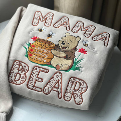 Sweat-shirt brodé personnalisé « Mama Bear » avec les noms des enfants