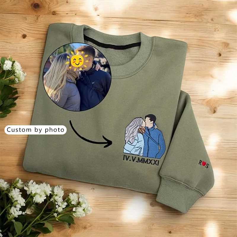 Custom Embroidered Portrait from Photo Couple Sweatshirt/T-shirt