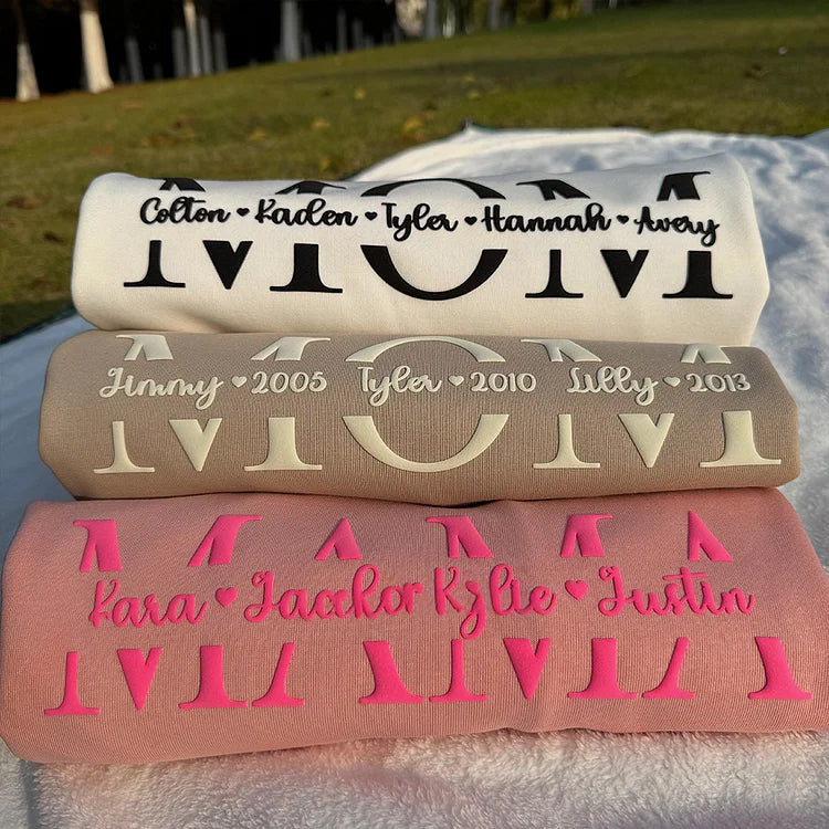 Sweat-shirt personnalisé Puff MOM avec prénoms d'enfants