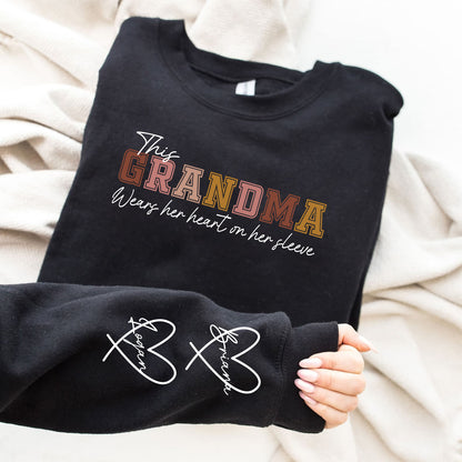 Custom Wear Heart On Sleeve Sweatshirt For Mom And Grandma