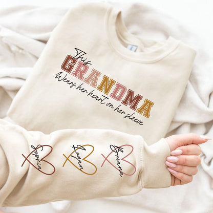 Custom Wear Heart On Sleeve Sweatshirt For Mom And Grandma