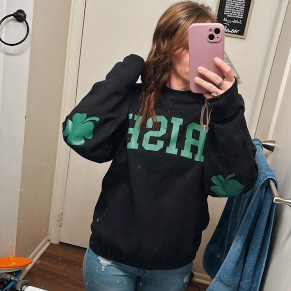 Lucky Clover Irish Elbow Patch St. Patrick's Day Sweatshirt