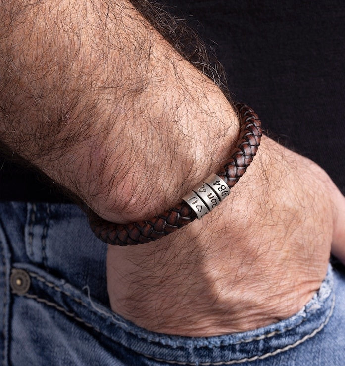 Handmade Leather Bracelet with Silver Beads